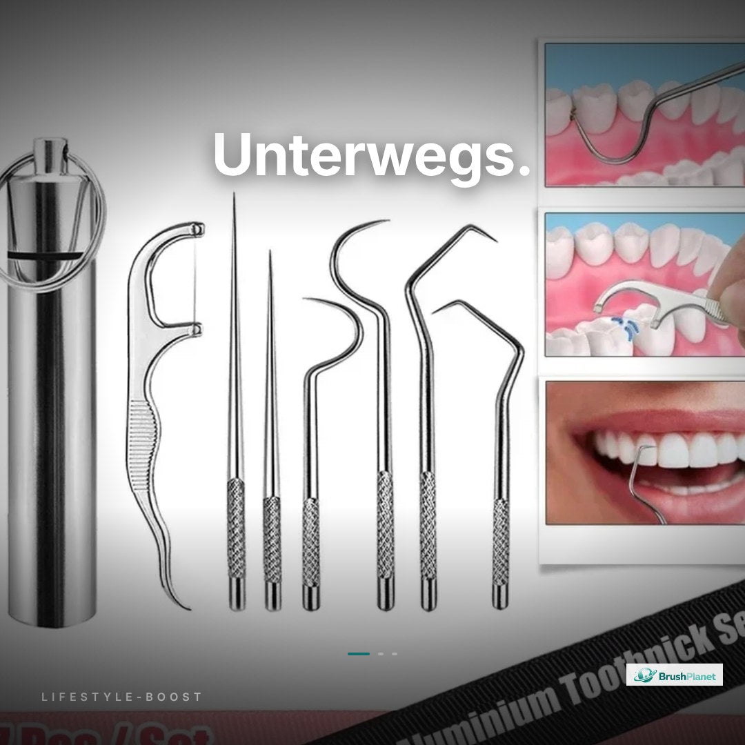 Edelstahl-Zahnstocher Premium Set – Wiederverwendbar, mit Schlüsselanhänger & Etui